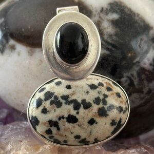 Dalmatian Jasper black onyx sterling silver pendant